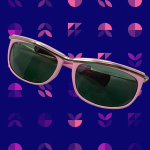 Vintage Totally 1980's Foster Grant Pink Sunglasses Gold Brow Bar New Wave Retro